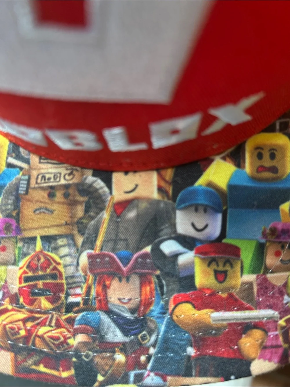 Roblox Gamer Logo Red Snapback Hat with vibrant multiple character Brim size OS